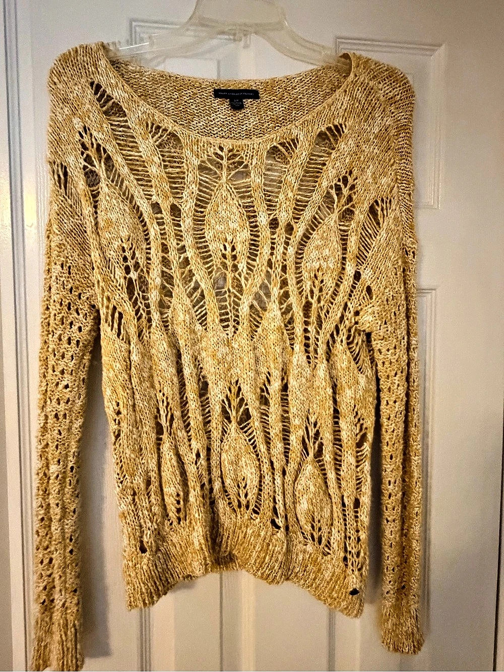 American Eagle Outfitters Open Knit Sweater in Yellow & Cream Size Small